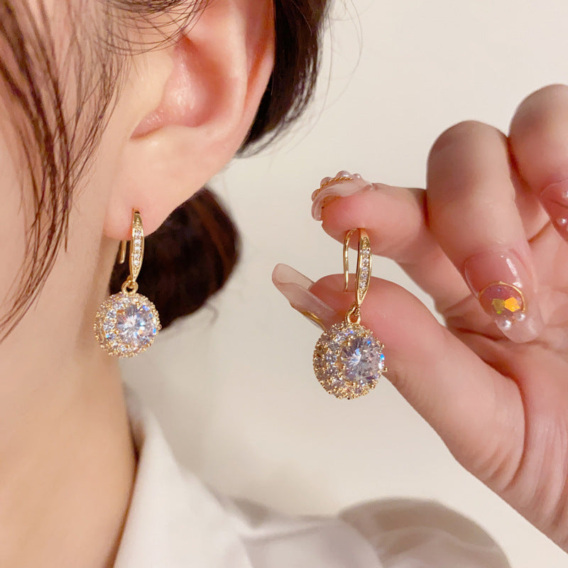 E1006  Fully Zircon Round Hook Earrings