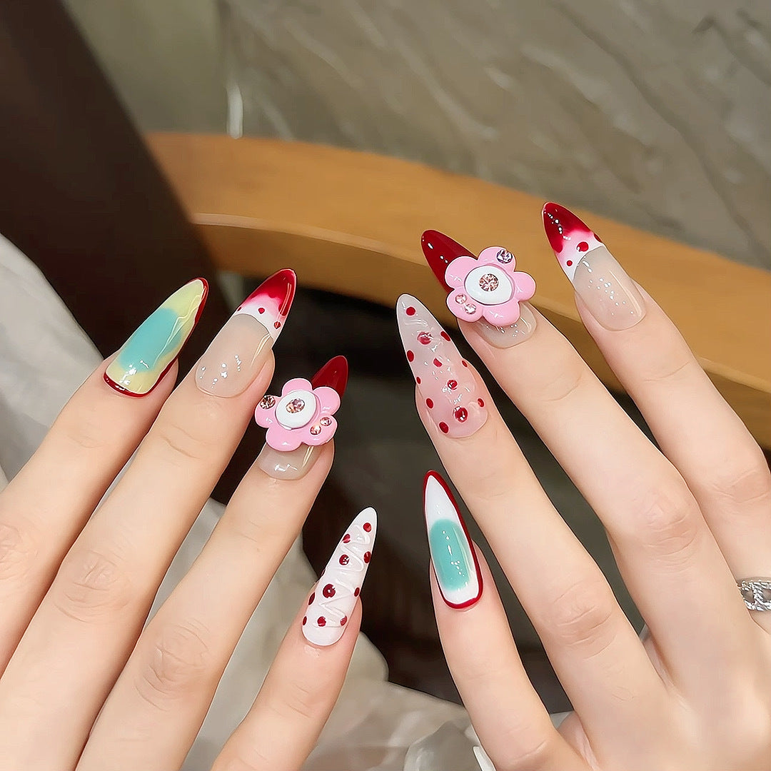 A65 Elegant Flower Long Handmade Press on Nails for Women