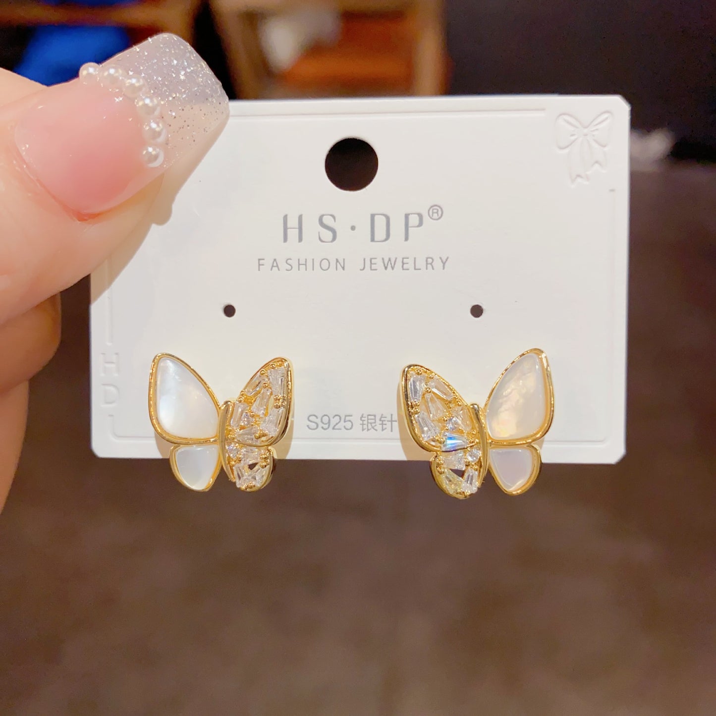 E1012 Butterfly Pearl Stud Earrings 2 ways to wear