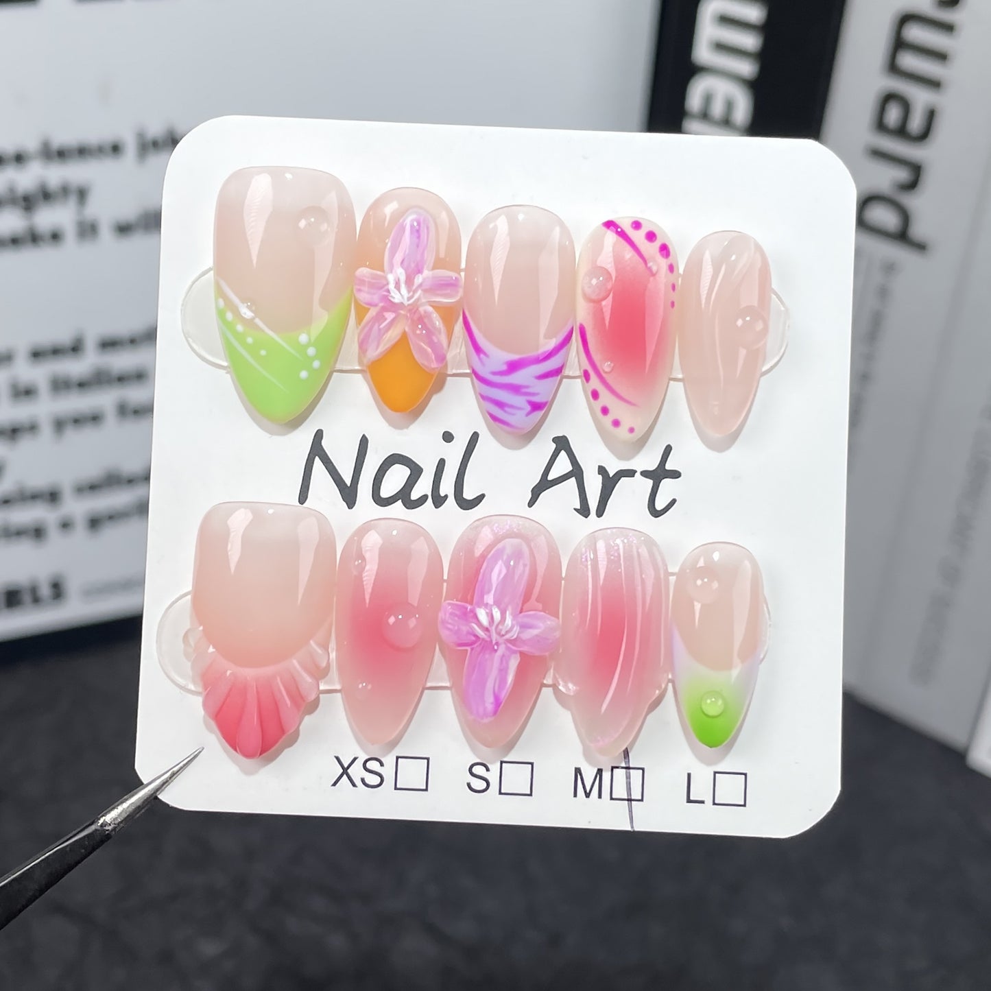 A63 Almond Flower Handmade Press on Nails for Women