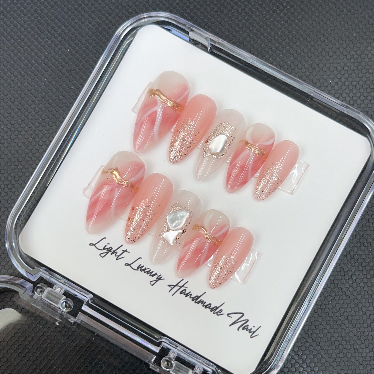 A80 Elegant Pink Almond Shape Press On Nails+tool kit