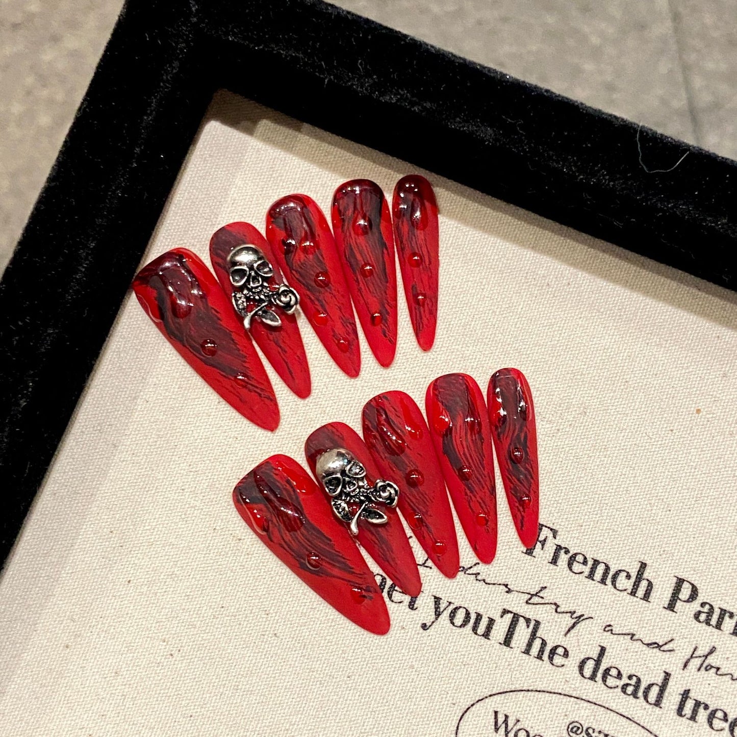 A130 Red long press on nails for women